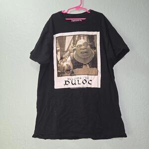 Shrek and Donkey Tee Black "Welcome to Duloc" photo Size M